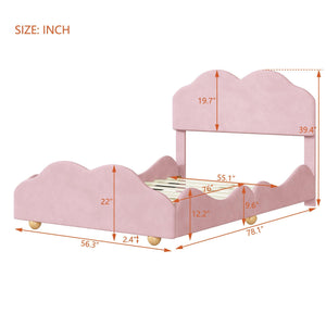 Full Size Upholstered Platform Bed with Cloud Shaped bed board, Light Pink