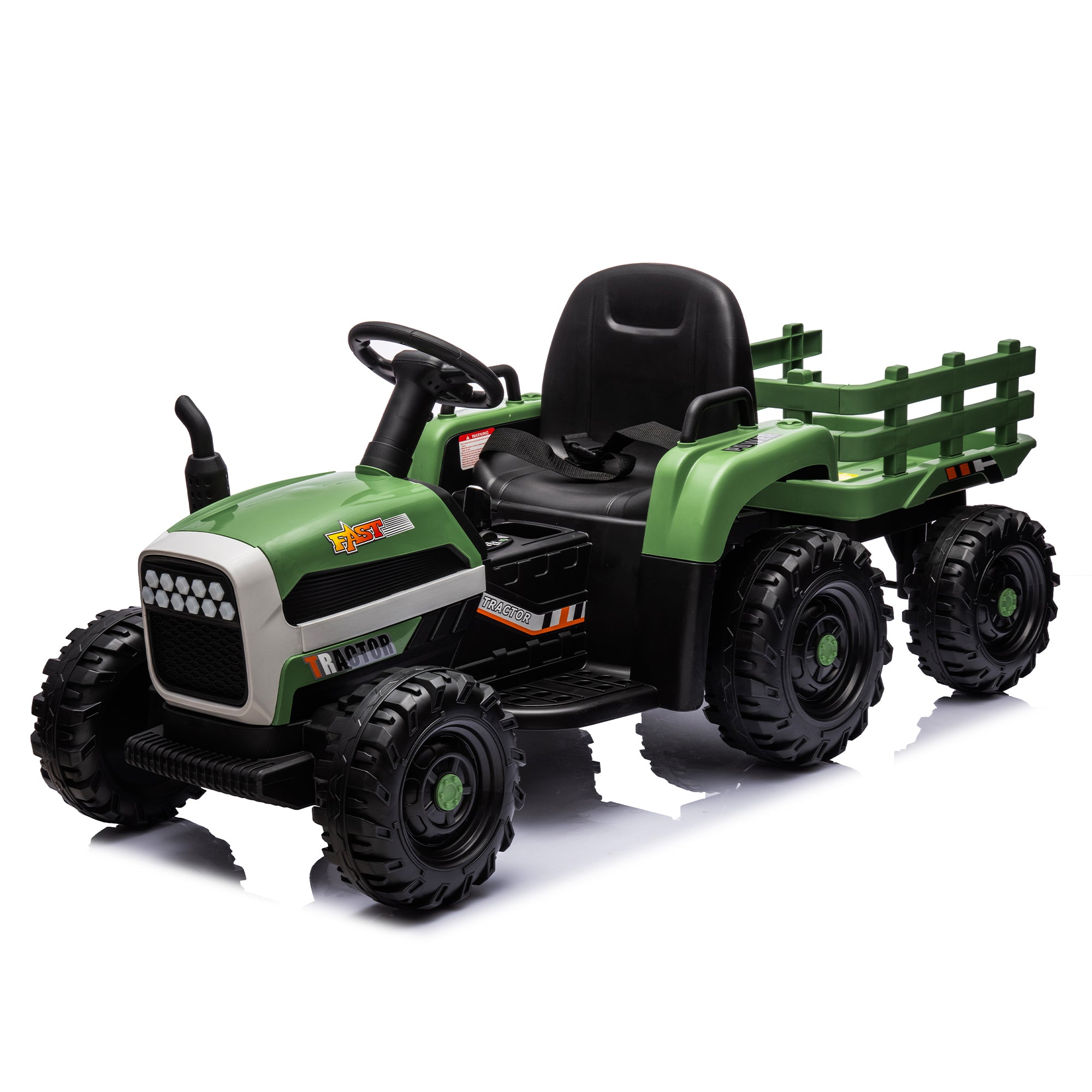 🆓🚛 Ride On Tractor With Trailer, 12V Battery Powered Electric Tractor Toy W/Remote Control, Electric Car for Kids, Three Speed Adjustable, Power Display, USB, Mp3, Bluetooth, Led Light, Two-Point Safety Belt, Green