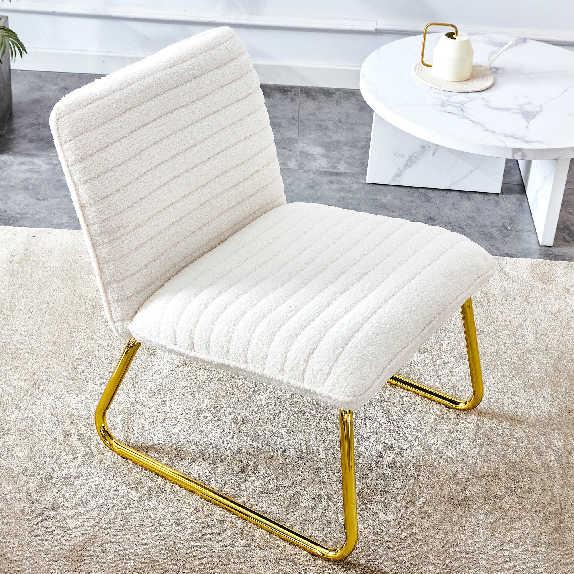 🆓🚛 One White Minimalist Armless Sofa Chair With Plush Cushion & Backrest Paired With Golden Metal Legs, Suitable for Offices, Restaurants, Kitchens, Bedrooms