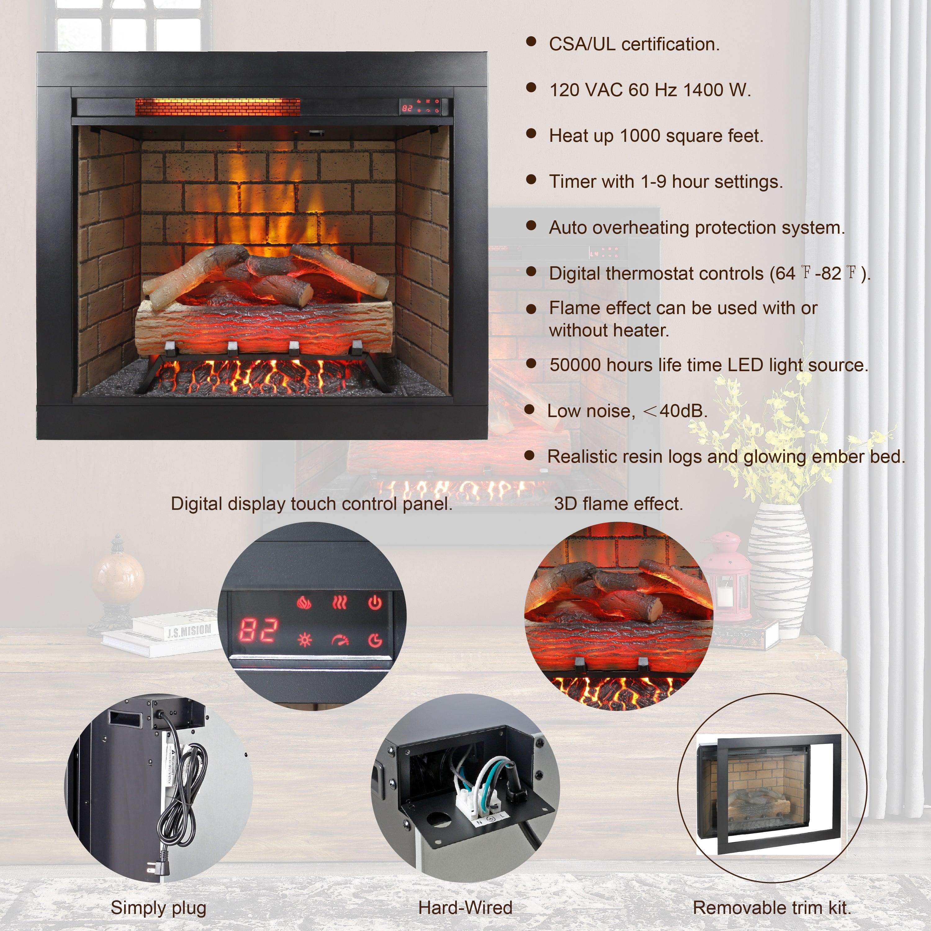 🆓🚛 28" Infrared Electric Fireplace Insert, Touch Panel Home Decor Heater, Smokeless Firebox With Trim Kit