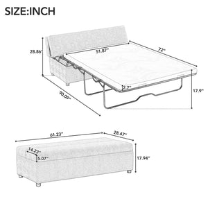 Full Size Folding Ottoman Sleeper Bed with Mattress Convertible Guest Bed Light Gray