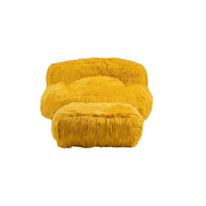 Gramanda 2-In-1 Bean Bag Chair Faux Fur Lazy Sofa & Ottoman Footstool For Adults And Kids - Yellow