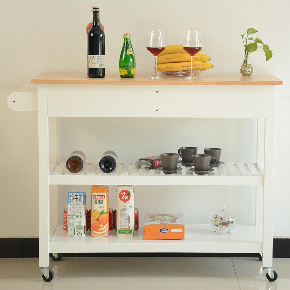 🆓🚛 Kitchen Island & Kitchen Cart, Rubber Wood Top, Mobile Kitchen Island With Two Lockable Wheels, Simple Design for Easy Storing & Fetching, Two Drawers Give Unique Storage for Special Utensil.