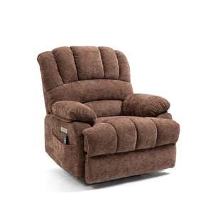 23" Seat Width and High Back Large Size Chenille Power Lift Recliner Chair with 8-Point Vibration Massage and Lumbar Heating, Brown
