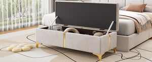 Elegant Upholstered Storage Ottoman, Storage Bench With Metal Legs For Bedroom, Living Room, Fully Assembled Except Legs, Beige
