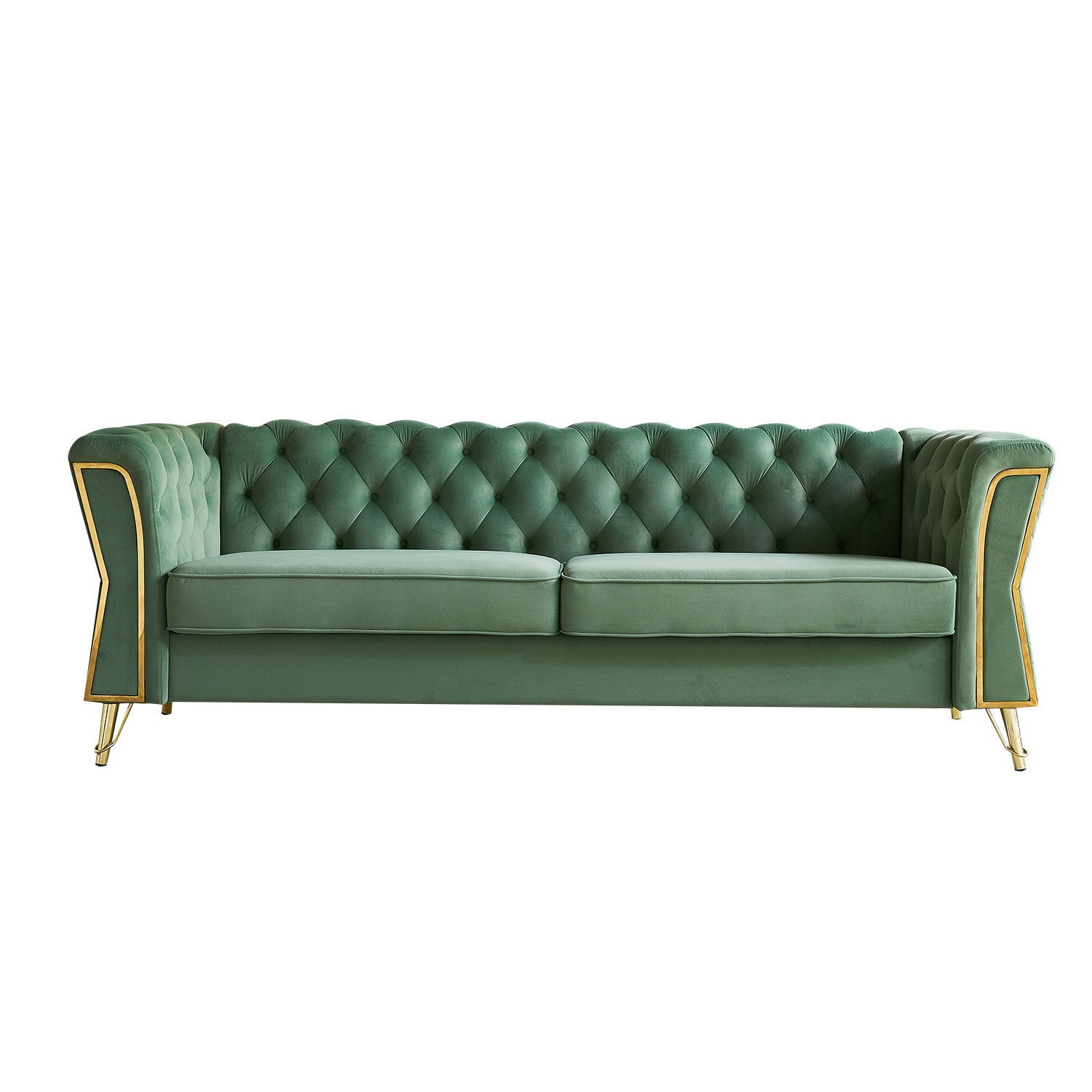 🆓🚛 87.4" Modern Tufted Velvet Sofa  for Living Room, Mint Green