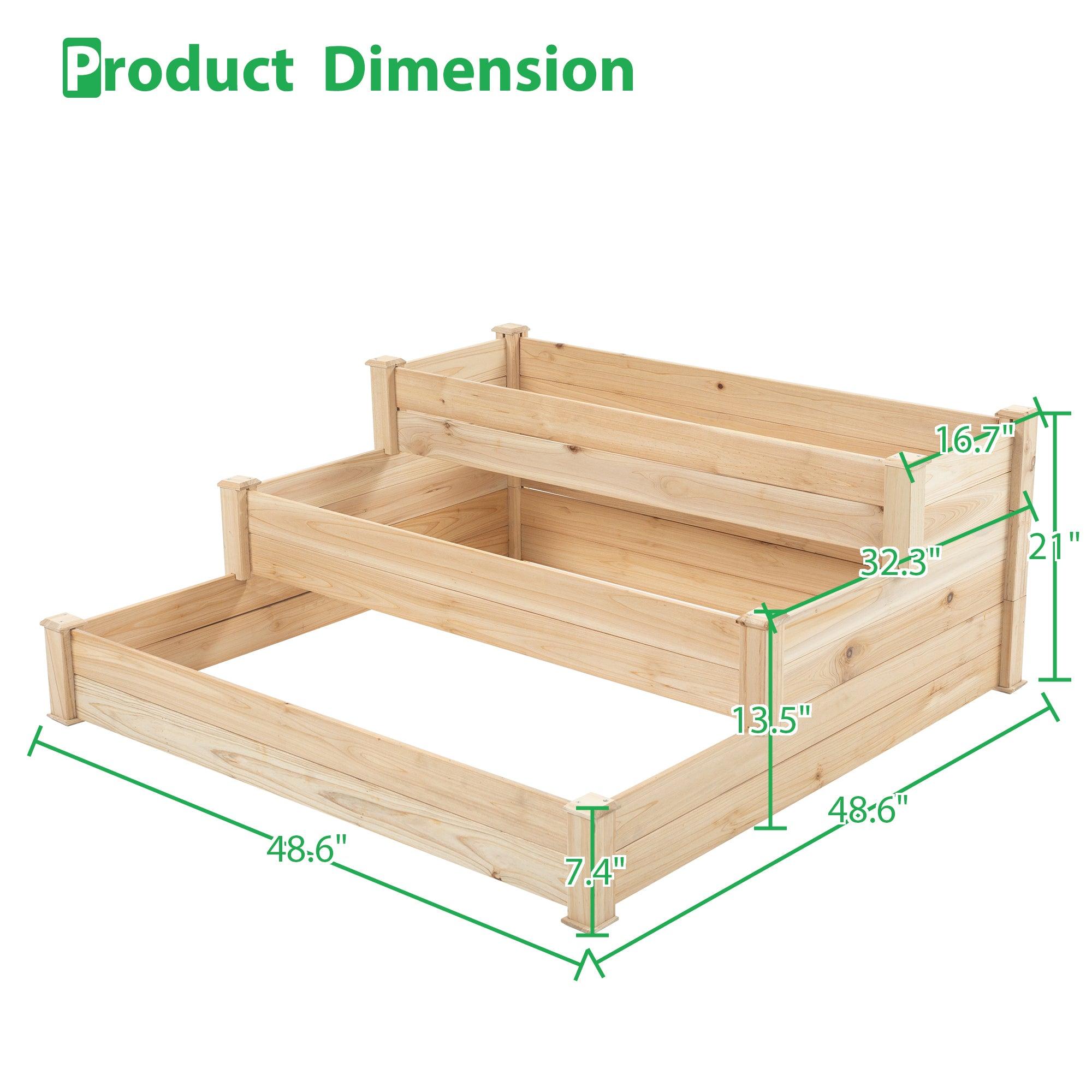 🆓🚛 48.6 x 48.6 x 21" Raised Garden Bed Horticulture Outdoor Elevated Flower Box Tiered Garden Bed Wooden Vegetables Growing Planter for Backyard/Patio/Gardener Natural