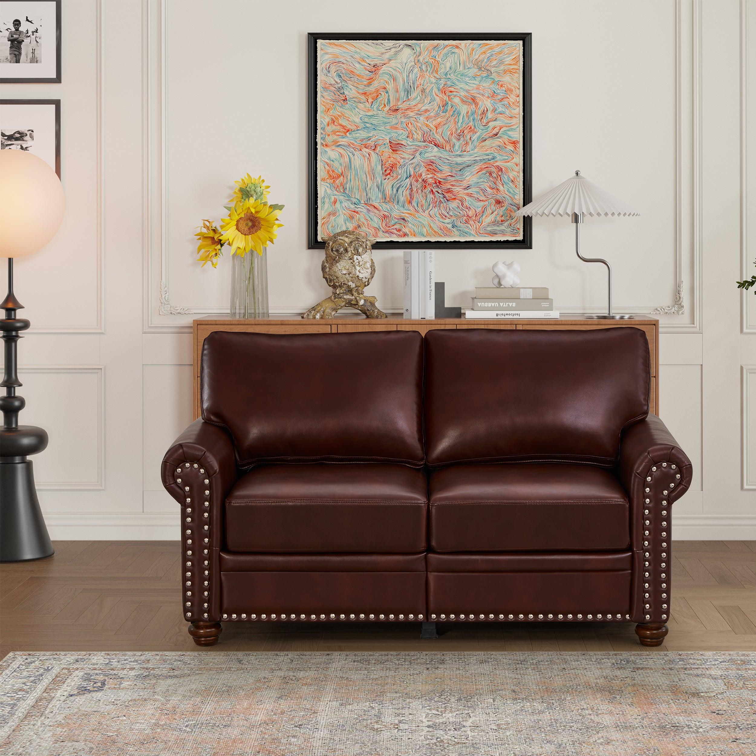 🆓🚛 Living Room Sofa Loveseat Chair Burgundy Faux Leather