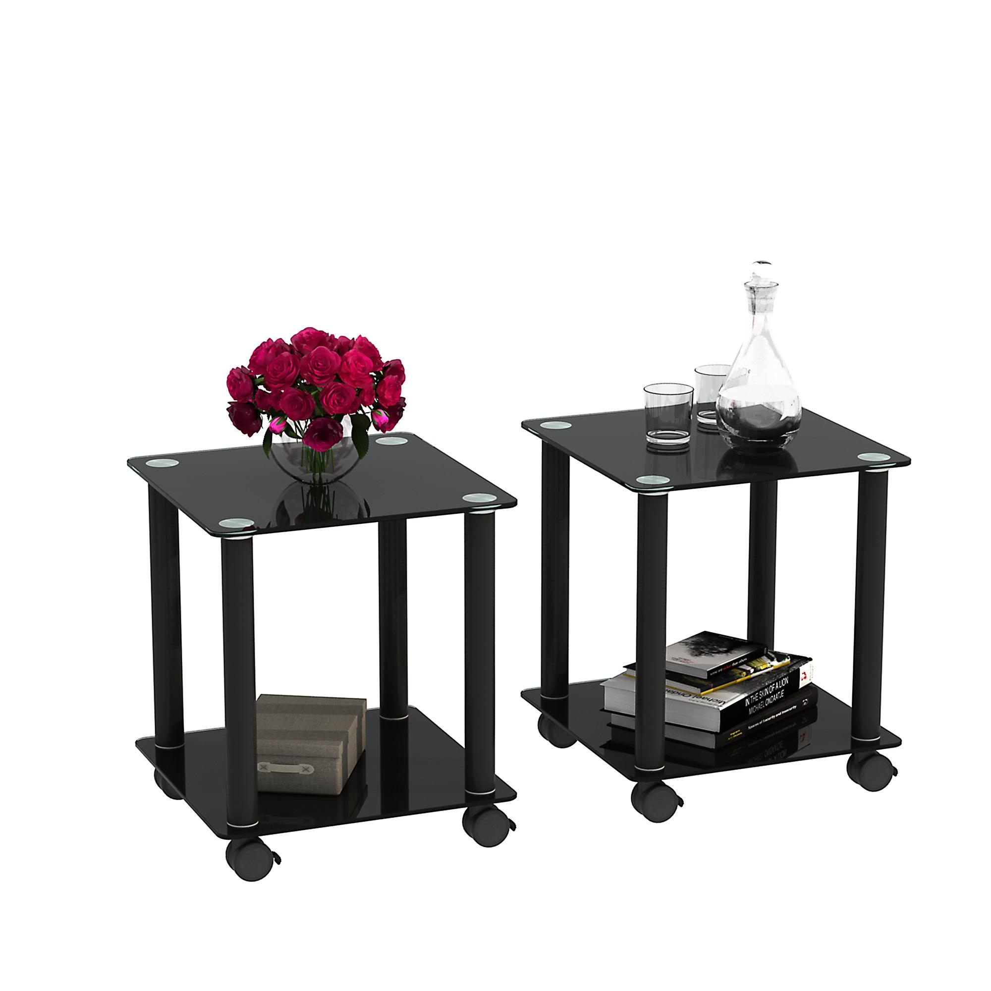 🆓🚛 2-Piece Black Side Table, 2-Tier Space End Table, Modern Night Stand, Sofa Table, Side Table With Storage Shelve