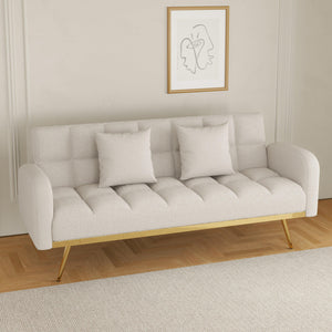 69-inch beige sofa bed with adjustable sofa teddy fleece 2 throw pillows LamCham