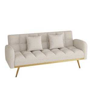 69-inch beige sofa bed with adjustable sofa teddy fleece 2 throw pillows LamCham
