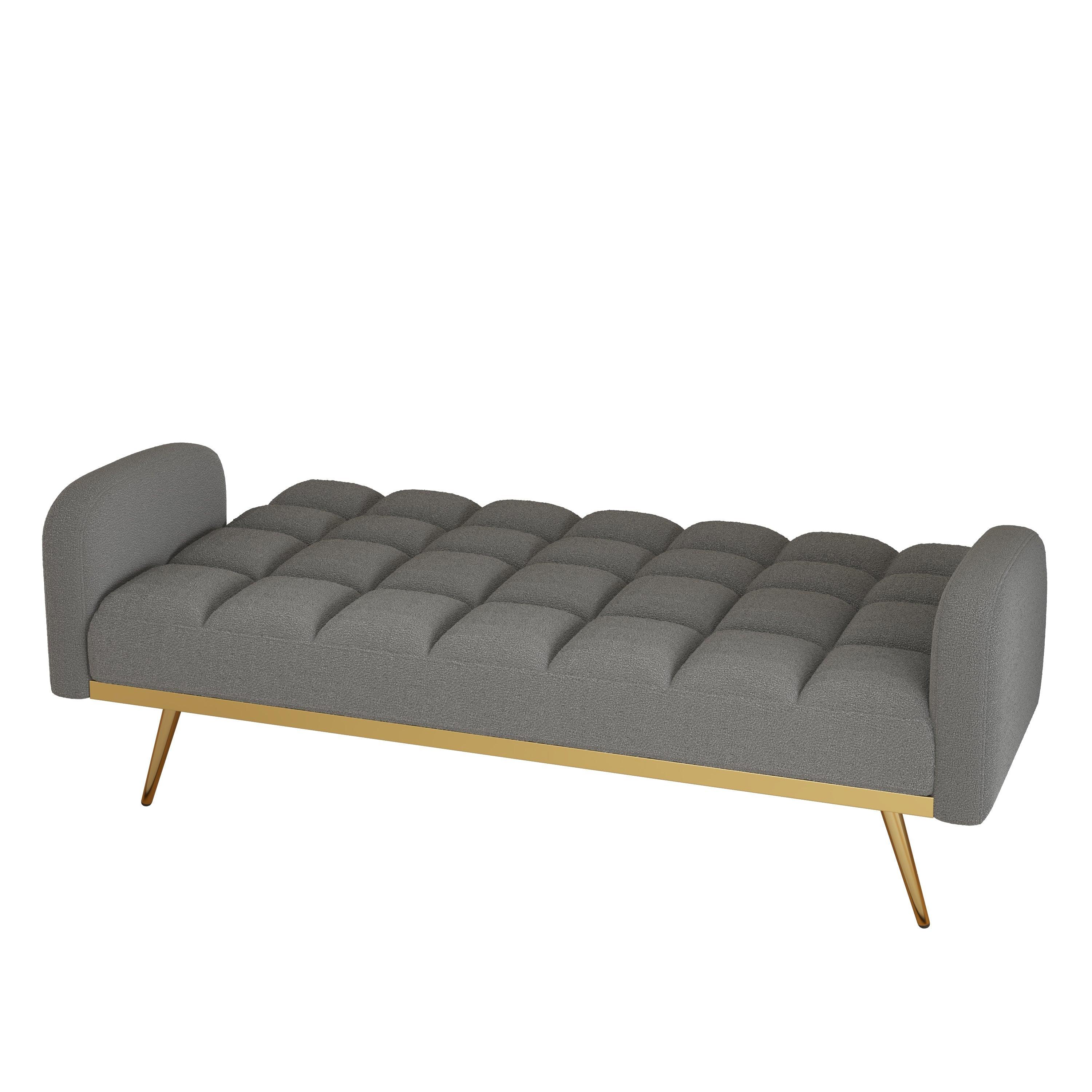 69-inch grey sofa bed with adjustable sofa teddy fleece 2 throw pillows LamCham