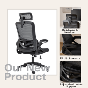 Ergonomic Office Desk Chair, Mesh High Back Computer Chair with Adjustable 3D Headrest & Lumbar Support & Flip-Up Arms Executive/Home/Study/Work Office Desk Chairs with Wheels