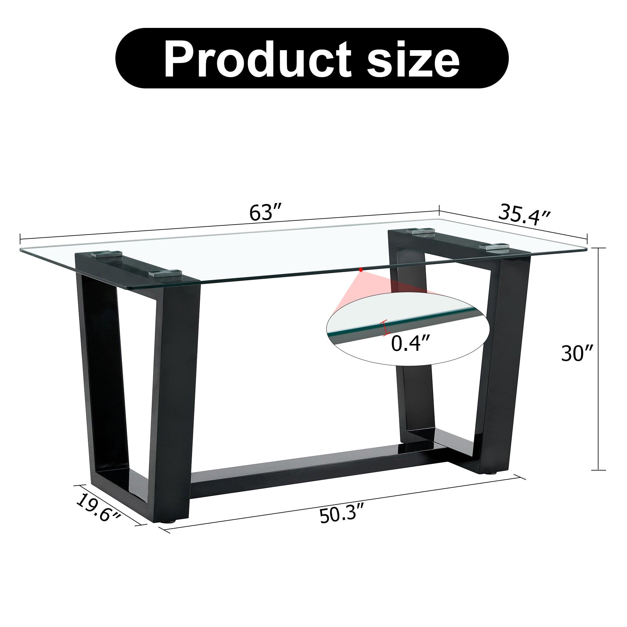 Glass Dining Table Large Modern Minimalist Rectangular  for 6-8 with 0.4" Tempered Glass Tabletop and Black MDFTrapezoid Bracket, For Kitchen Dining Living Meeting Room Banquet Hall