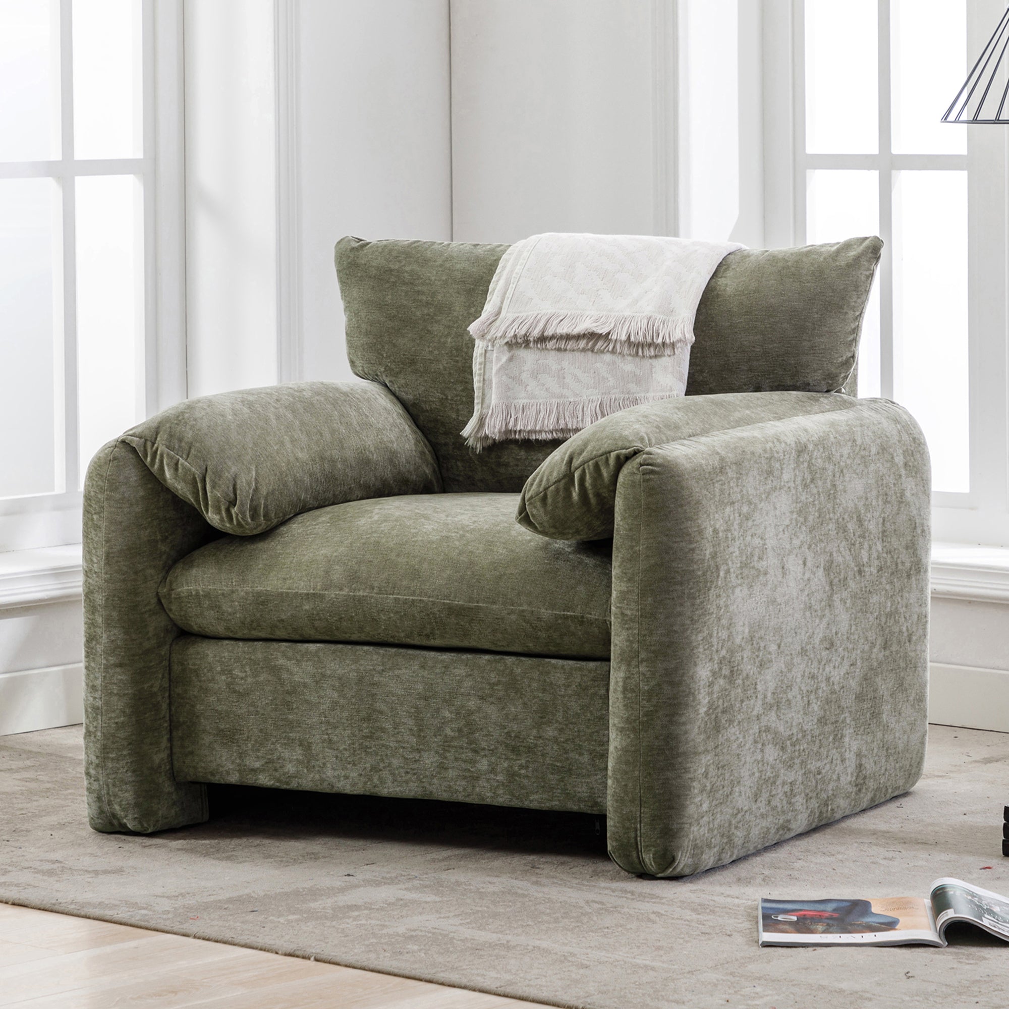 🆓🚛 Modern Style Chenille Oversized Armchair Accent Chair Single Sofa Lounge Chair 38.6'' W for Living Room, Bedroom, Matcha Green