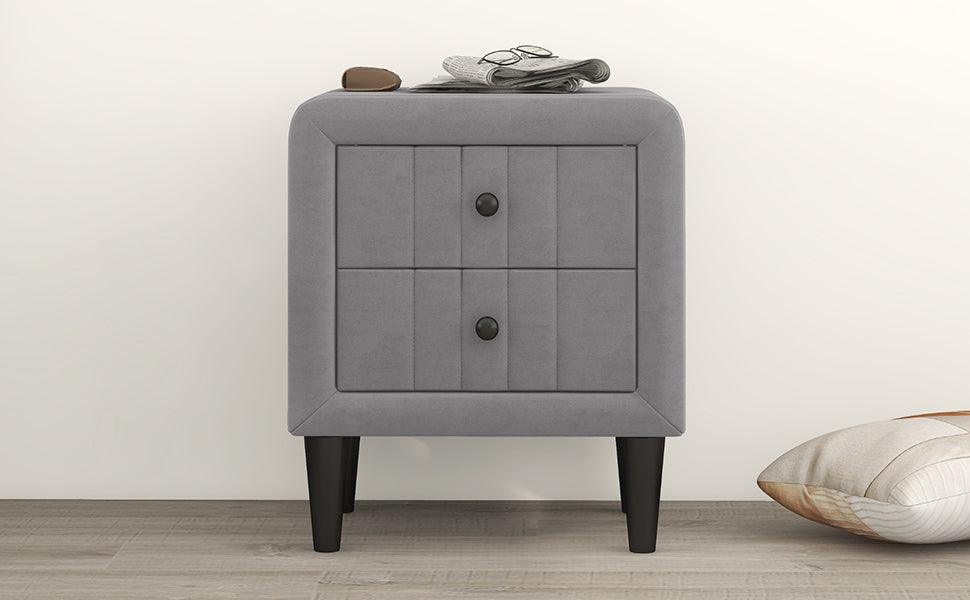 HUJPY Upholstered Wooden Nightstand with 2 Drawers - Gray