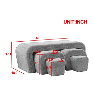 46" W Modern Contemporary Upholstered Nesting Bench, Including Four Nesting Benches, Teddy