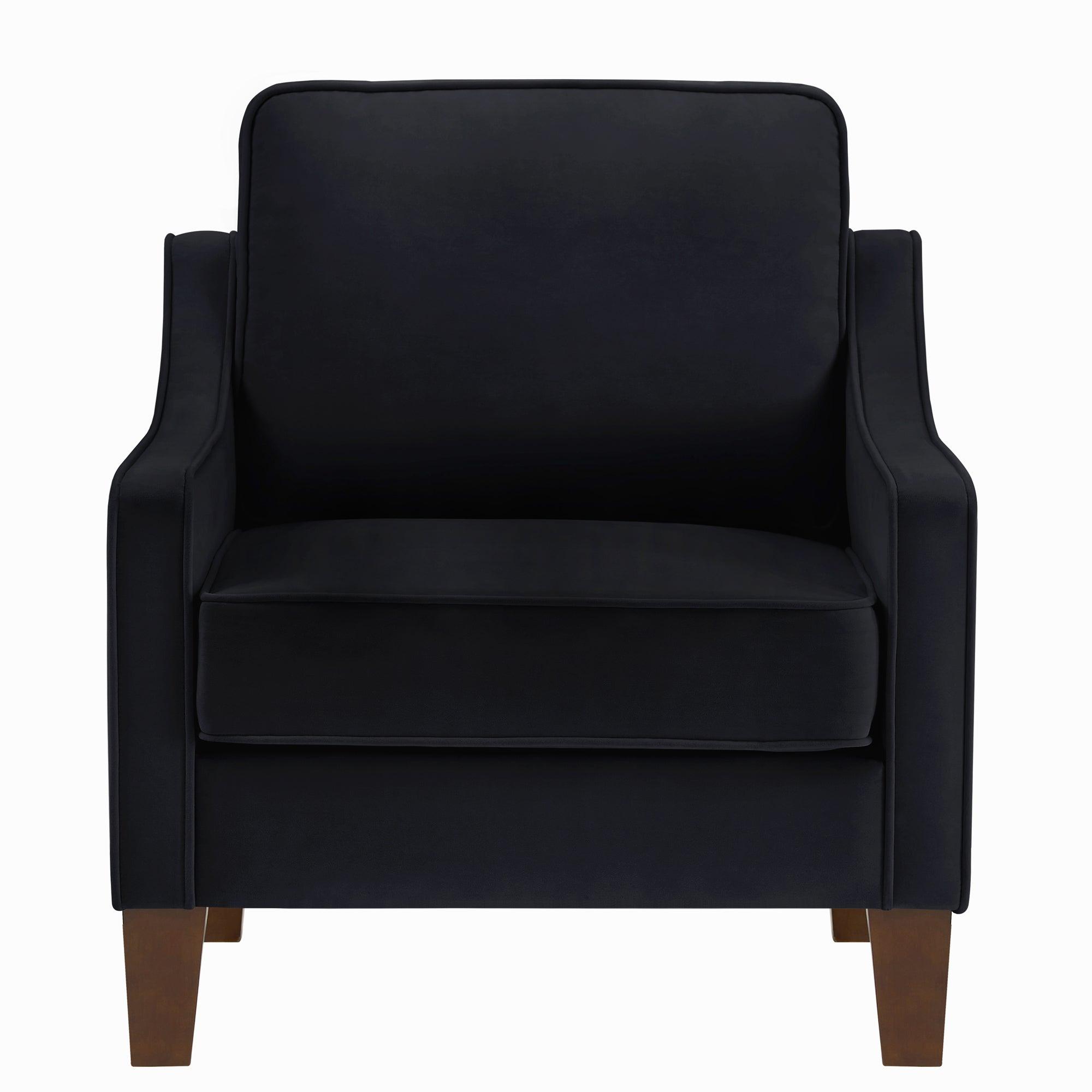 🆓🚛 Modern Armchair, Living Room Single Seat Sofa Chair With Wooden Legs, Upholstered Velvet Accent Chair for Living Room, Bedroom, Black