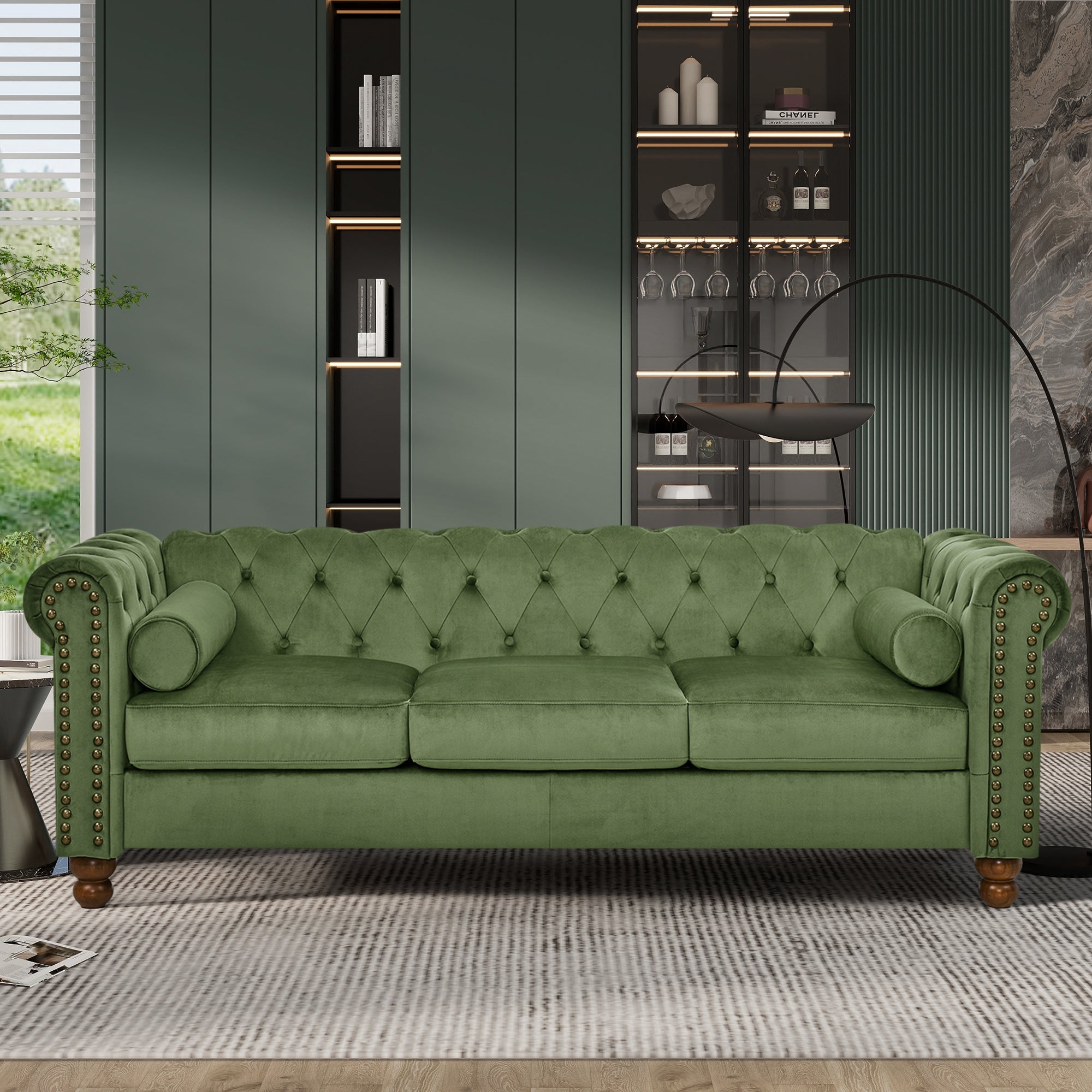 🆓🚛 74.50 Velvet Sofa Tufted Chesterfield Couch, Green