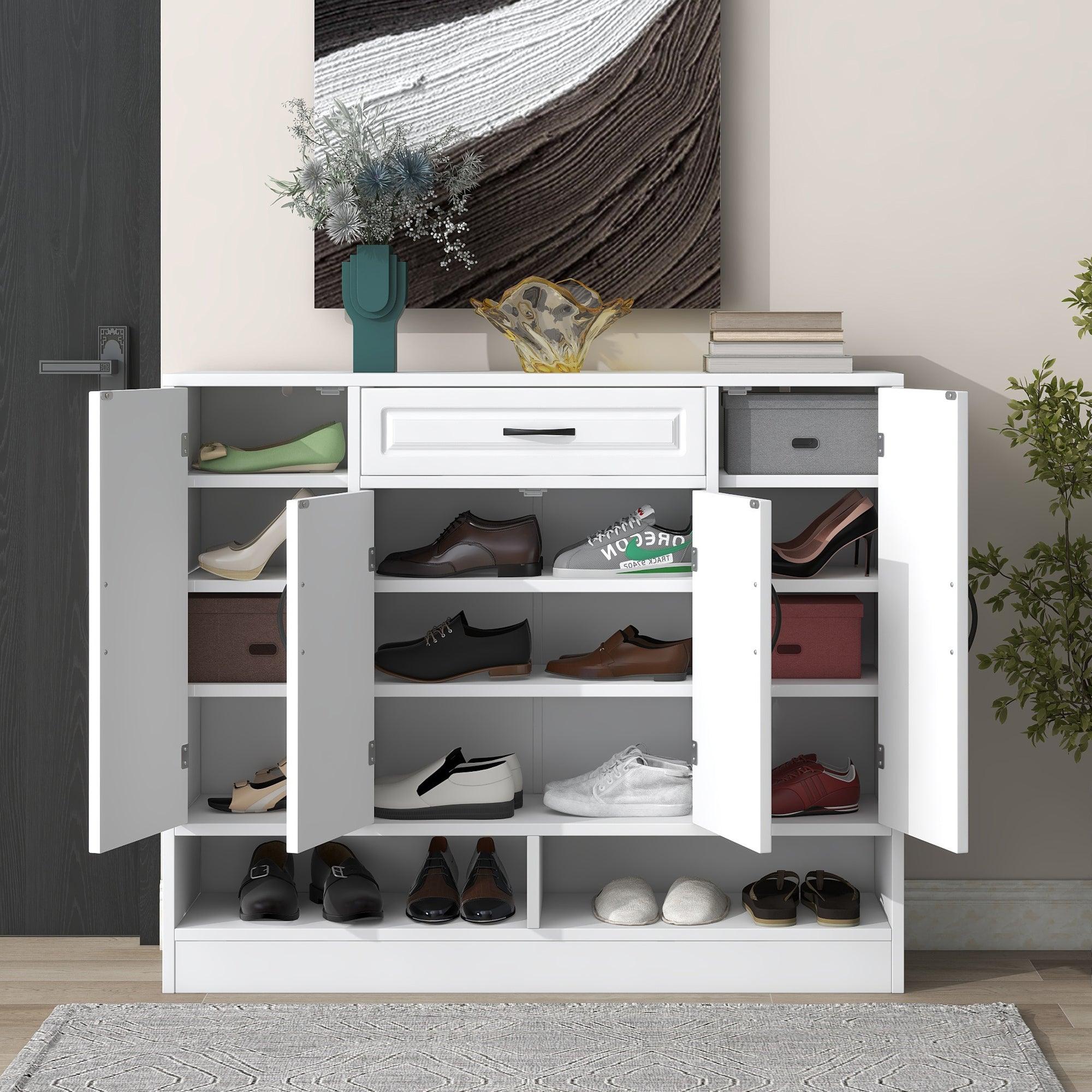 🆓🚛 Sleek & Modern Shoe Cabinet With Adjustable Shelves, Minimalist Shoe Storage Organizer With Sturdy Top Surface, Space-Saving Design Side Board for Various Sizes Of Items, White