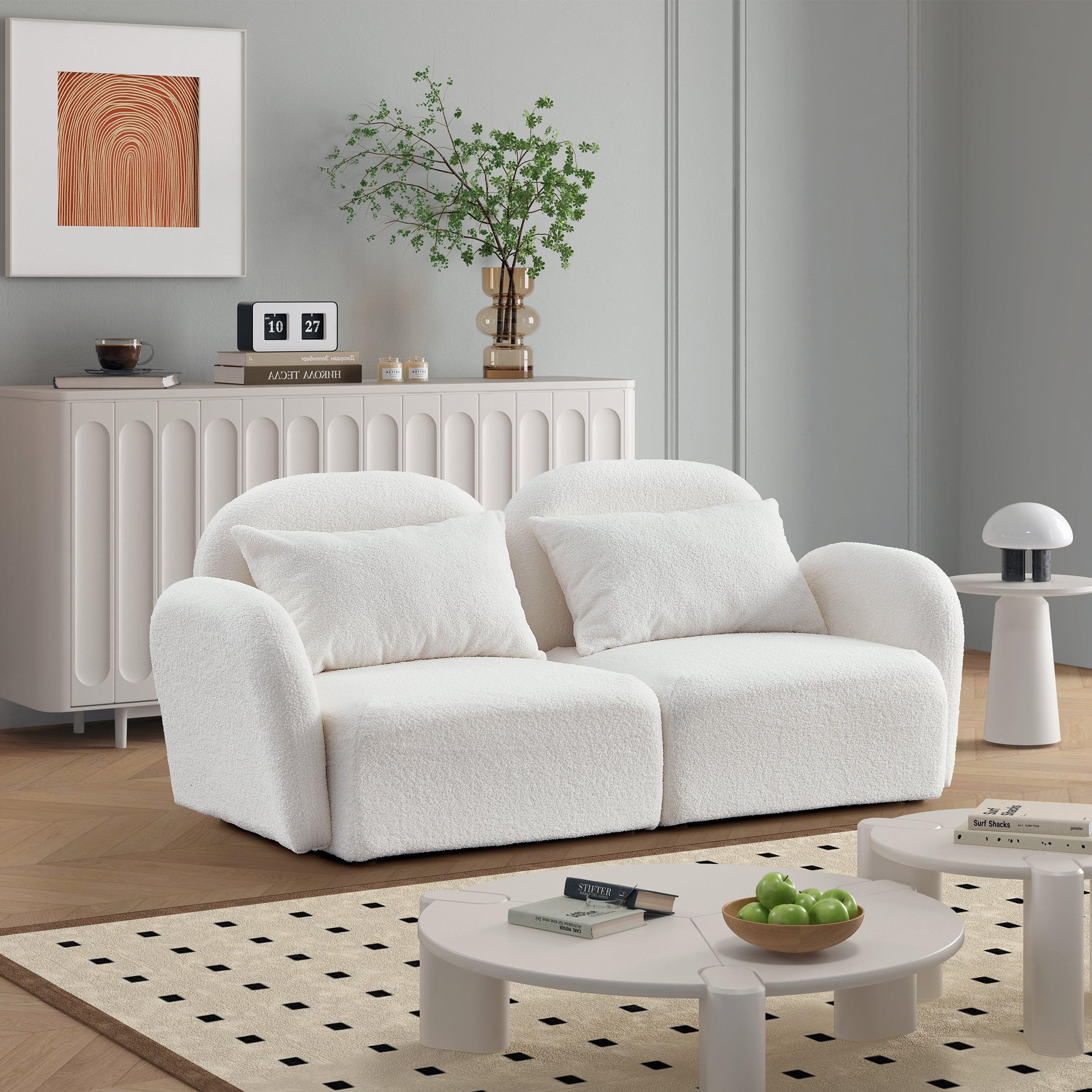 🆓🚛 Living Room Furniture Lazy Sofa Loveseat Teddy Fabric, White