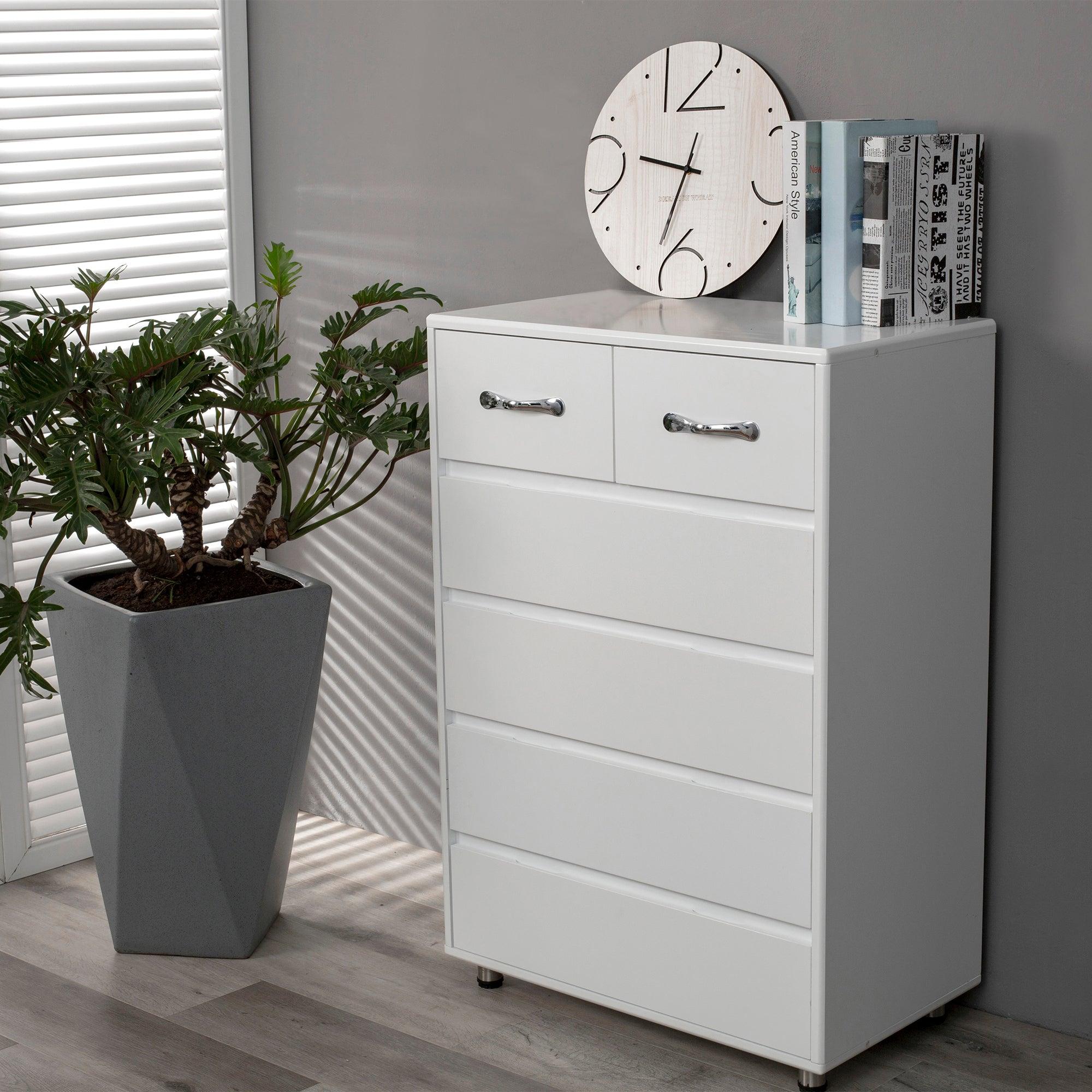 🆓🚛 Six Drawer Side Table-White