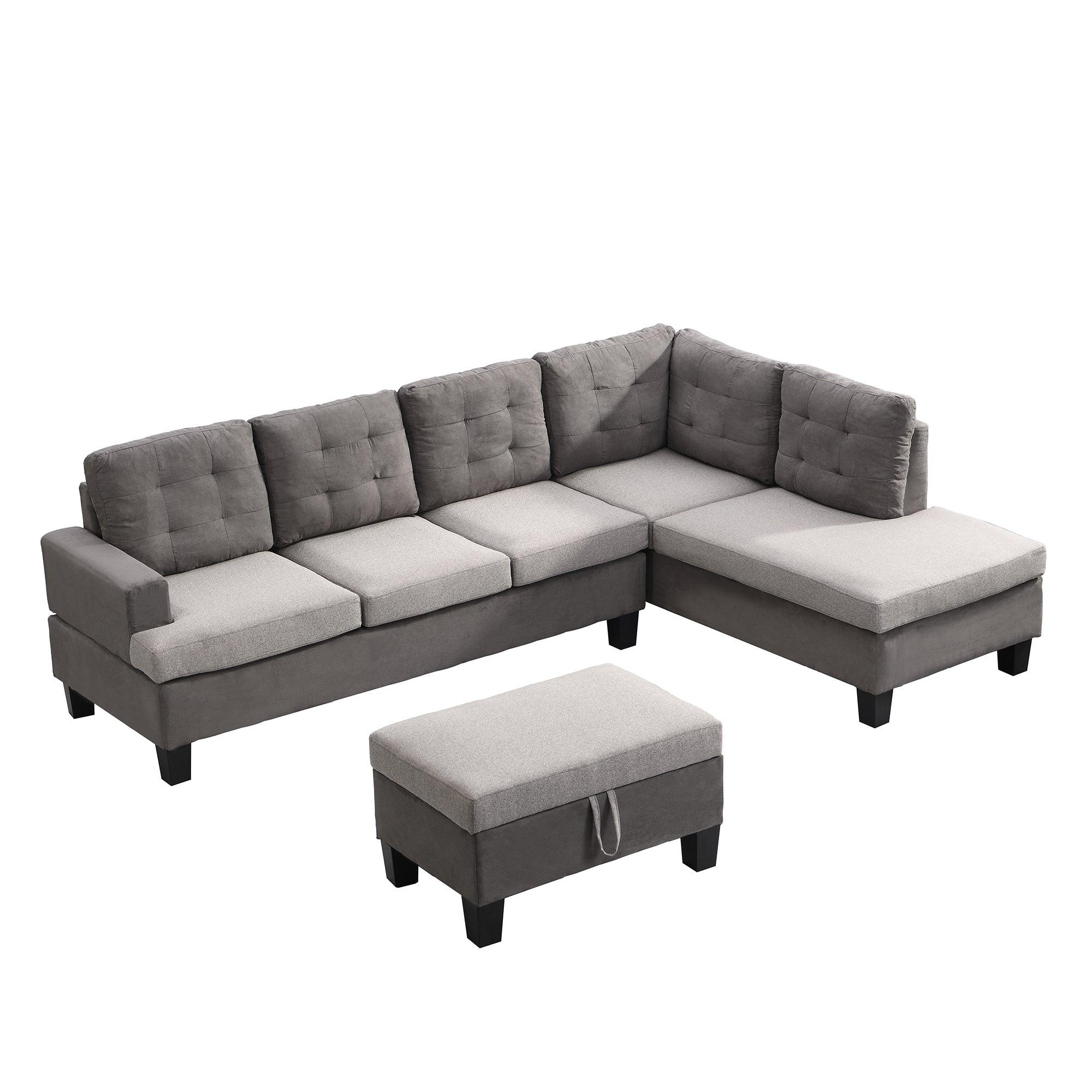 🆓🚛 Sofa Set for Living Room With Chaise Lounge & Storage Ottoman Living Room Furniture Gray