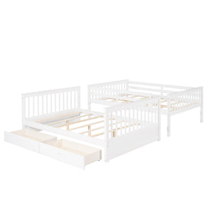 Full-Over-Full Bunk Bed with Ladders and Two Storage Drawers (White)