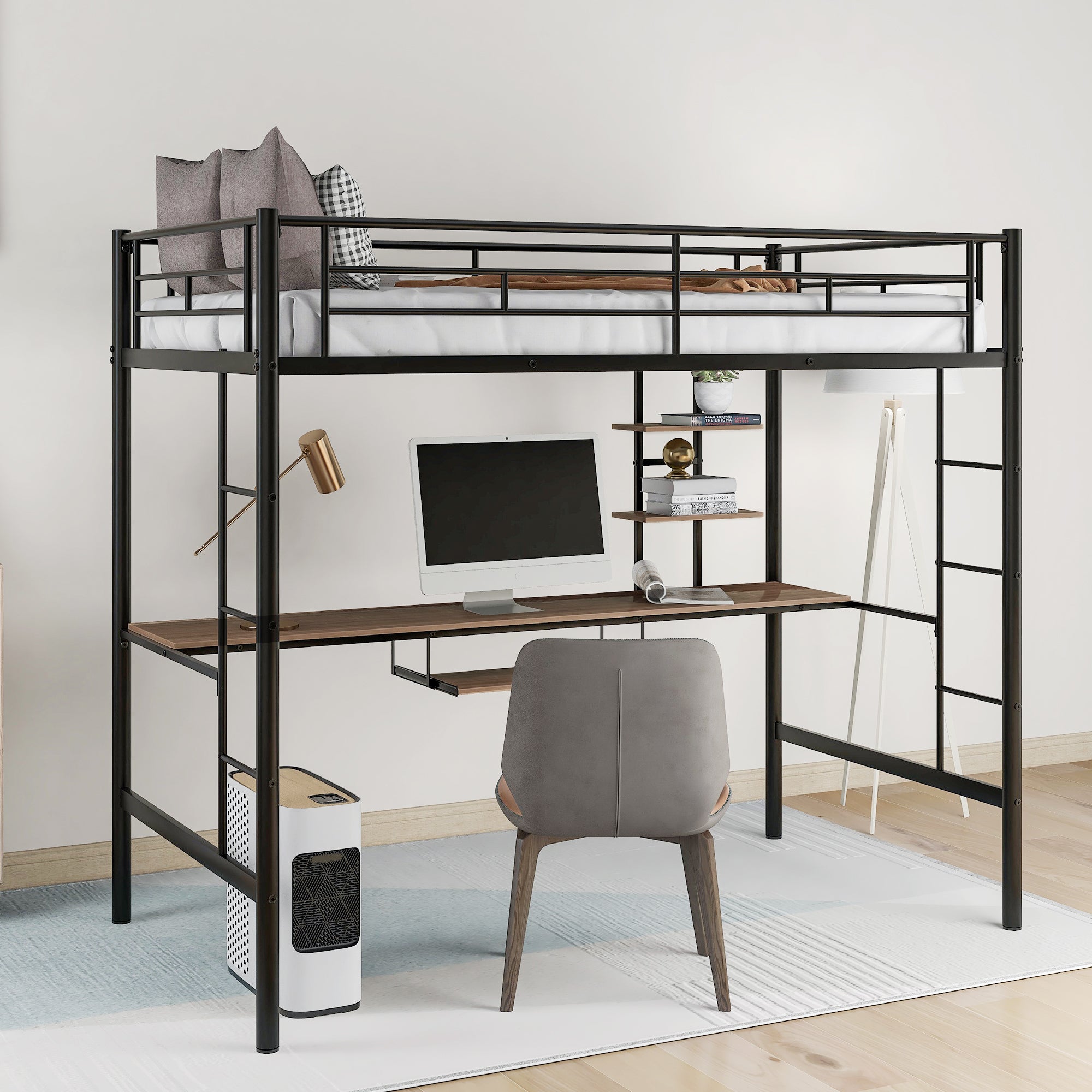 🆓🚛 Loft Bed With Desk and Shelf, Space Saving Design, Twin