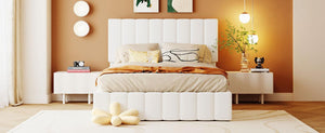 Full size Upholstered Platform bed with a Hydraulic Storage System - White