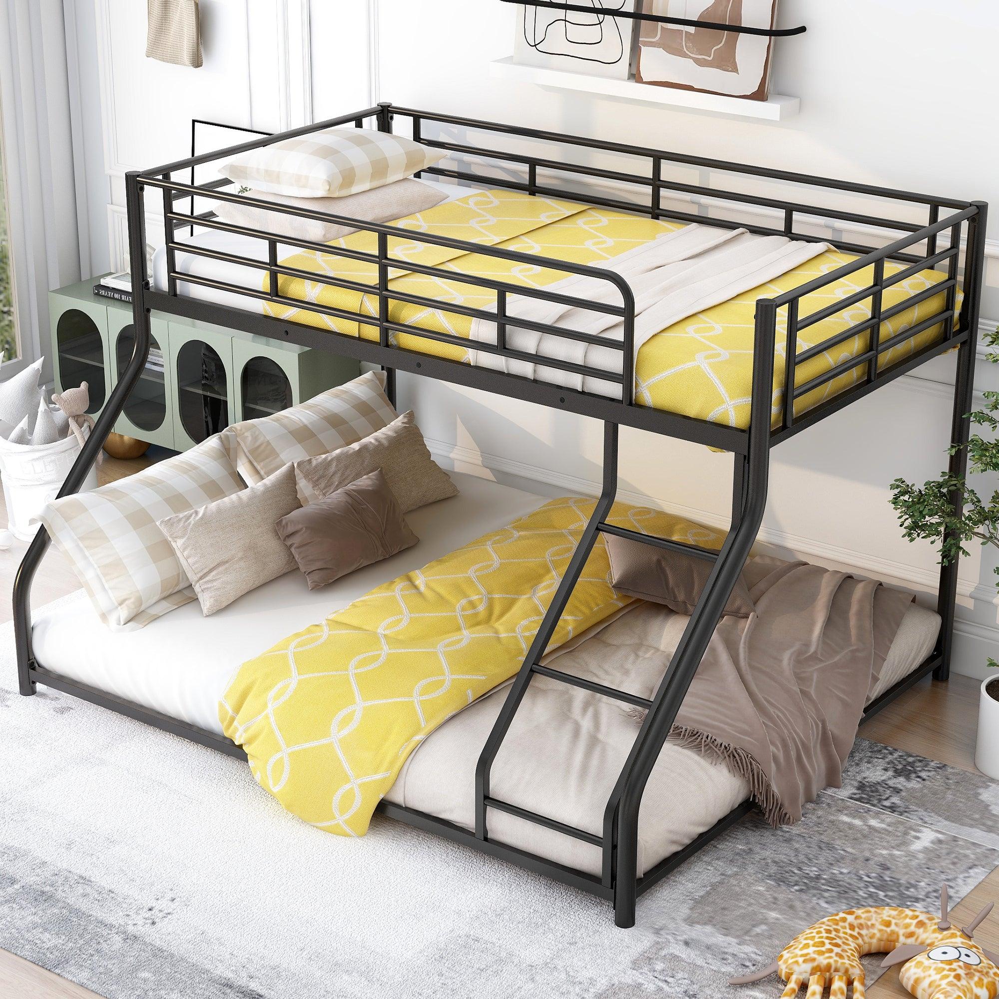 🆓🚛 Metal Floor Bunk Bed, Twin Xl Over Queen, Black