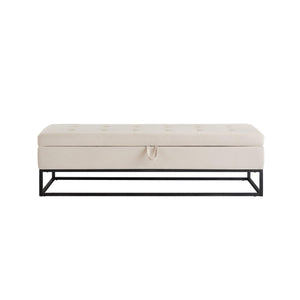 58.6" Bed Bench Metal Base with Storage Beige Velvet