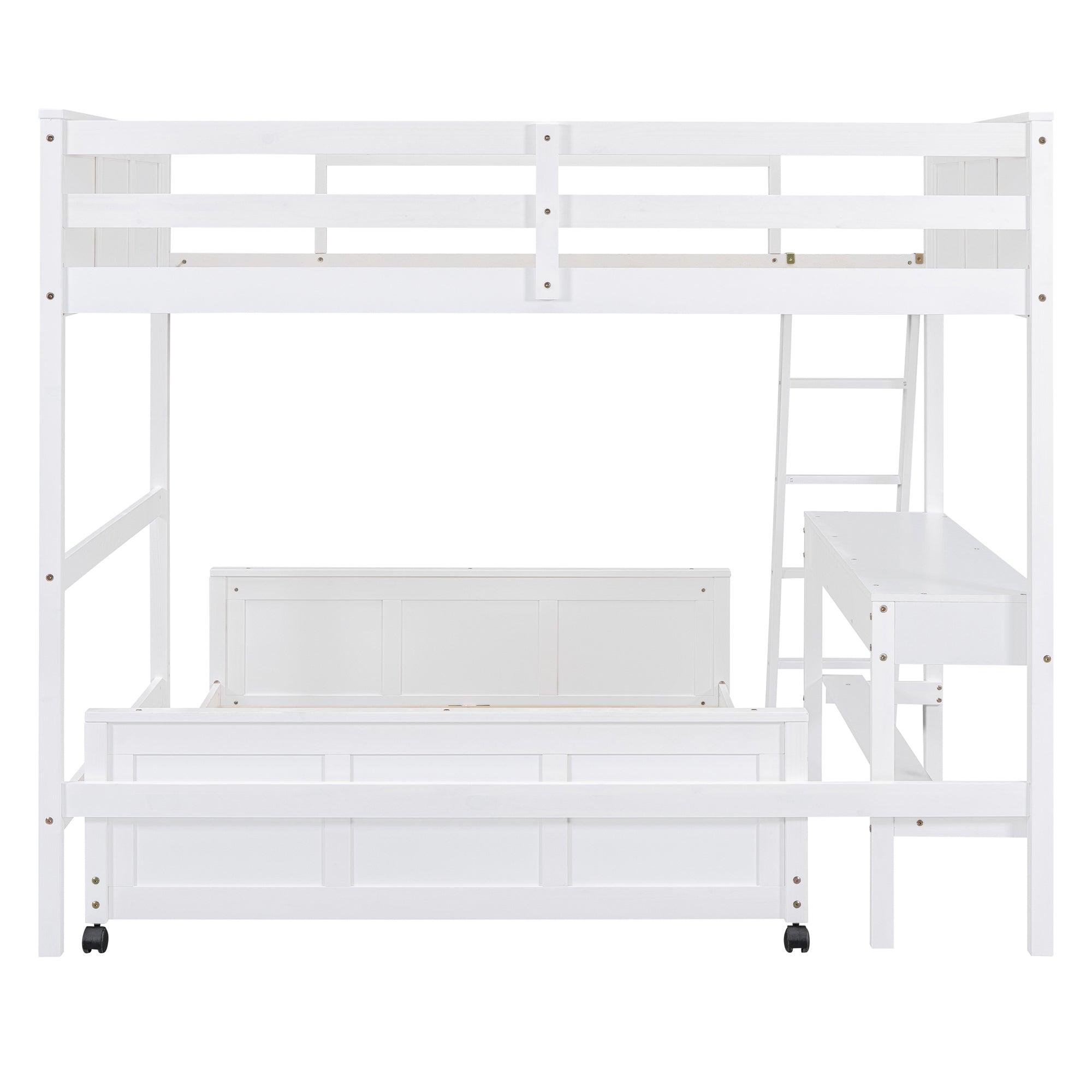 Full Over Full Bunk Bed with Desk, White