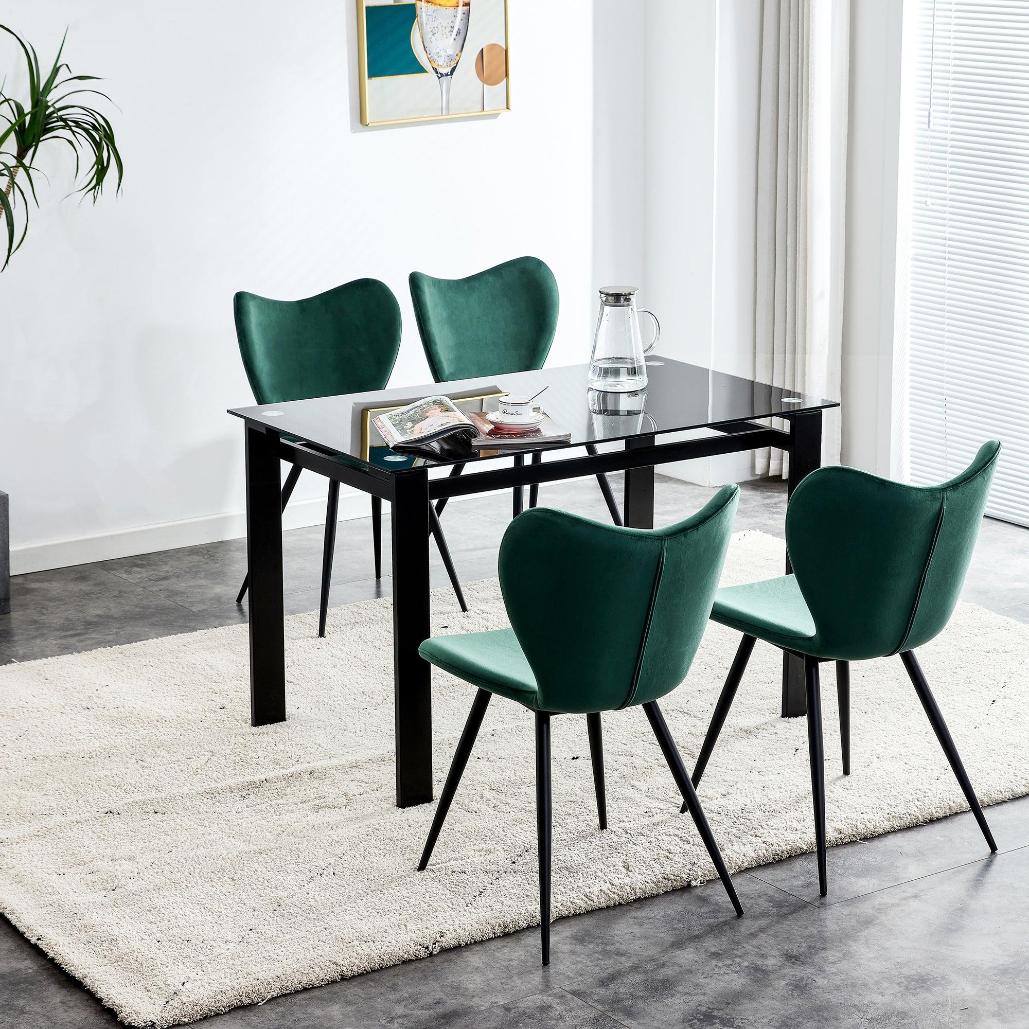 Dining Chairs Set Of 2, Dark Green Velvet  Chair Modern Kitchen Chair With Metal Leg