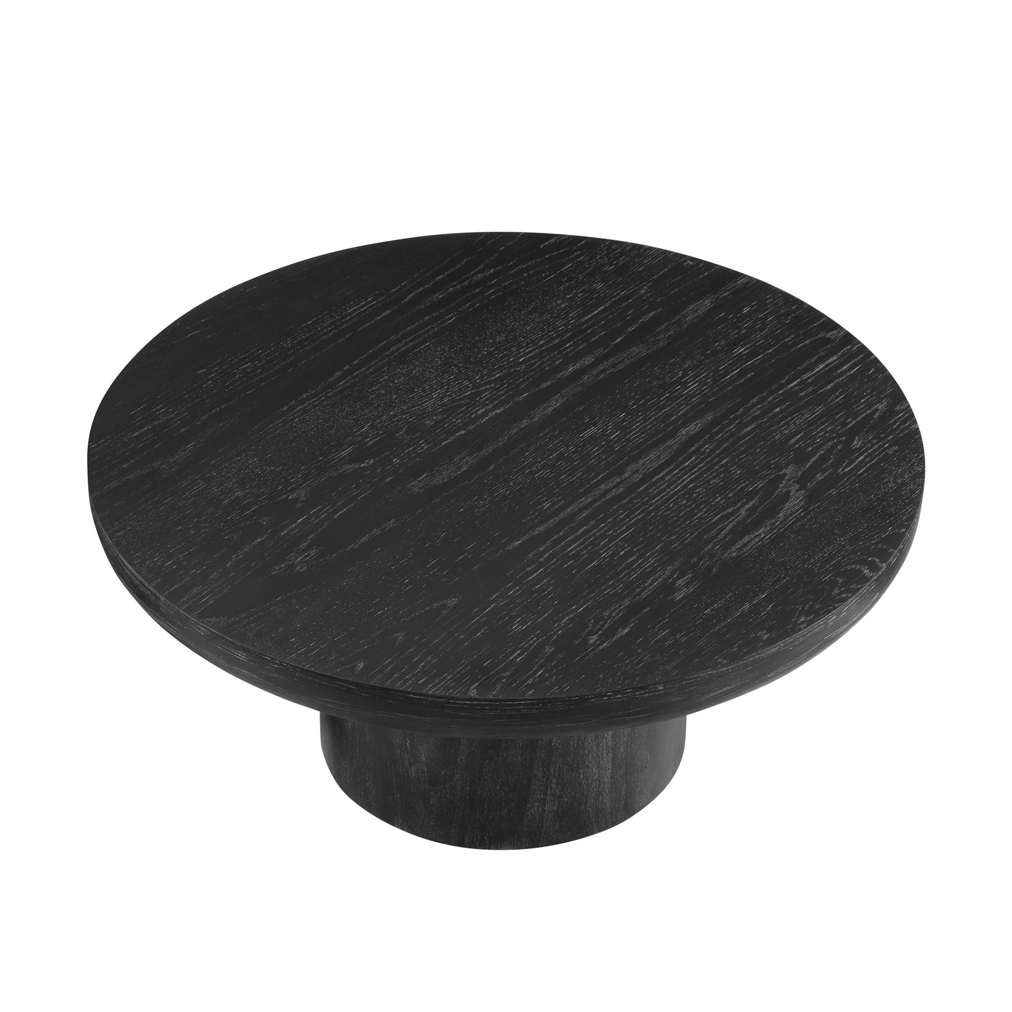 35.98" Round Coffee Table With Cylindrical Leg, Wood Veneer Tabletop Table, Rounded Sofa Side Table for Living Room Office, Black