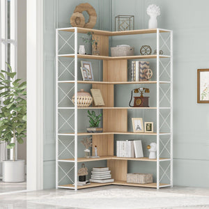 7-Tier Bookcase Home Office Bookshelf,  L-Shaped Corner Bookcase With Metal Frame, Industrial Style Shelf With Open Storage, MDF Board LamCham