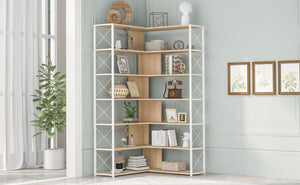 7-Tier Bookcase Home Office Bookshelf,  L-Shaped Corner Bookcase With Metal Frame, Industrial Style Shelf With Open Storage, MDF Board LamCham