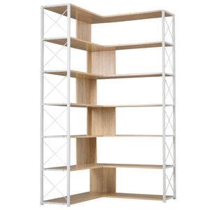 7-Tier Bookcase Home Office Bookshelf,  L-Shaped Corner Bookcase With Metal Frame, Industrial Style Shelf With Open Storage, MDF Board LamCham