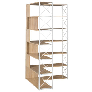 7-Tier Bookcase Home Office Bookshelf,  L-Shaped Corner Bookcase With Metal Frame, Industrial Style Shelf With Open Storage, MDF Board LamCham