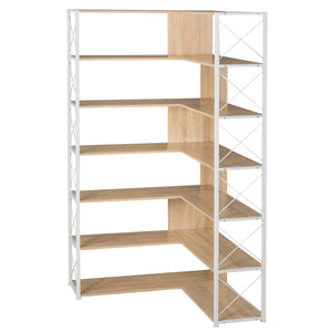 7-Tier Bookcase Home Office Bookshelf,  L-Shaped Corner Bookcase With Metal Frame, Industrial Style Shelf With Open Storage, MDF Board LamCham