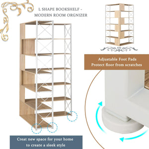 7-Tier Bookcase Home Office Bookshelf,  L-Shaped Corner Bookcase With Metal Frame, Industrial Style Shelf With Open Storage, MDF Board LamCham