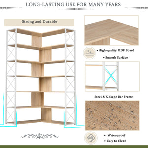 7-Tier Bookcase Home Office Bookshelf,  L-Shaped Corner Bookcase With Metal Frame, Industrial Style Shelf With Open Storage, MDF Board LamCham