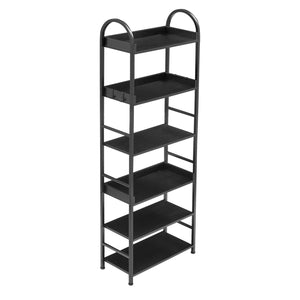 70.8 Inch Tall Bookshelf, 6-Tier Shelves With Round Top Frame, MDF Boards, Adjustable Foot Pads, Black LamCham