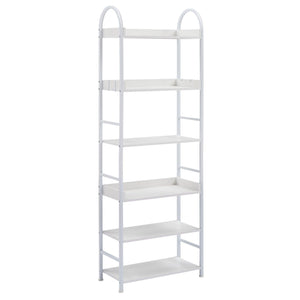 70.8 Inch Tall Bookshelf, 6-Tier Shelves With Round Top Frame, MDF Boards, Adjustable Foot Pads, White LamCham