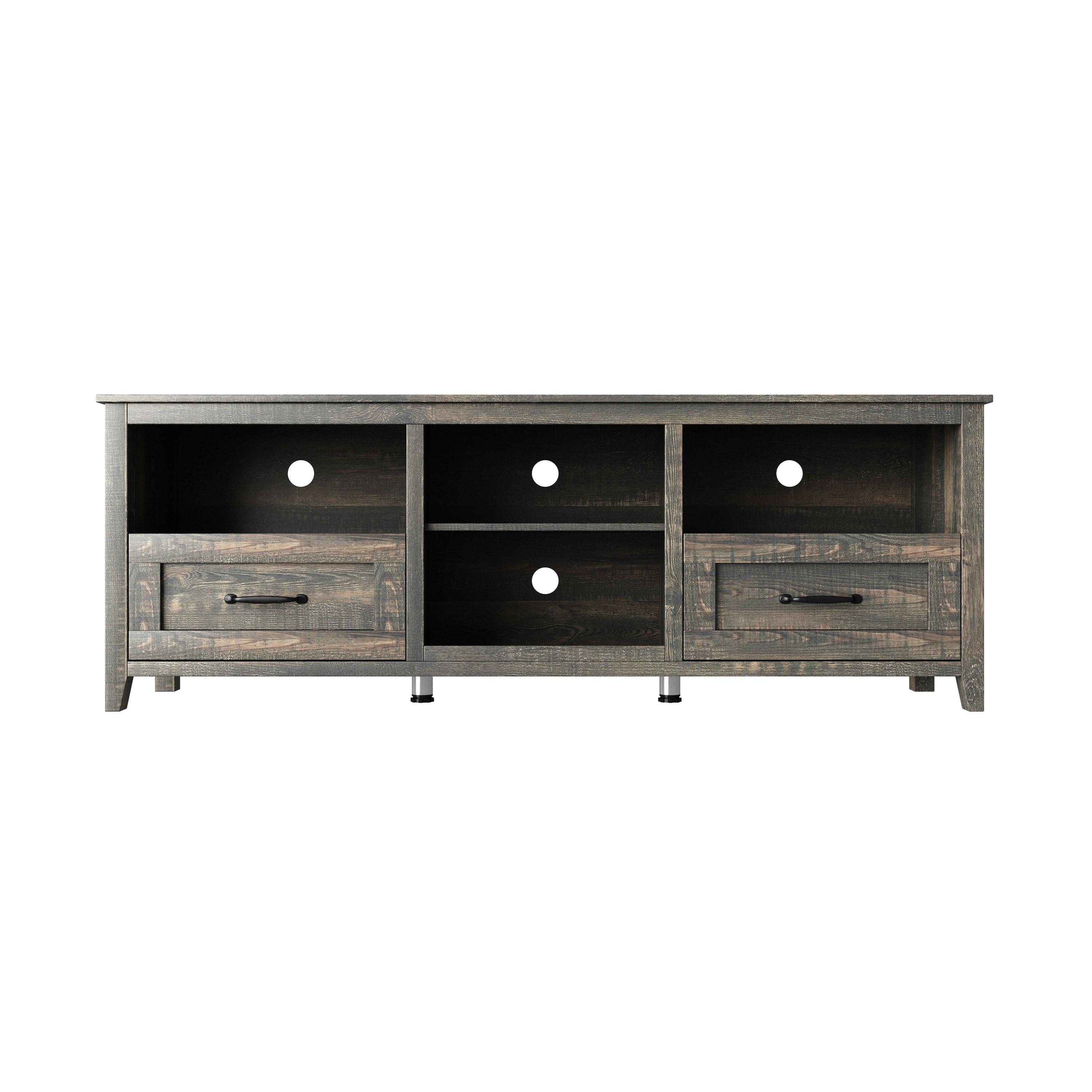 70 Inch Length TV Stand for Living Room and Bedroom, with 2 Drawers and 4 High-Capacity Storage Compartment, Black Pine LamCham