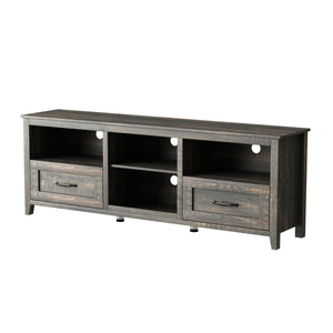 70 Inch Length TV Stand for Living Room and Bedroom, with 2 Drawers and 4 High-Capacity Storage Compartment, Black Pine LamCham