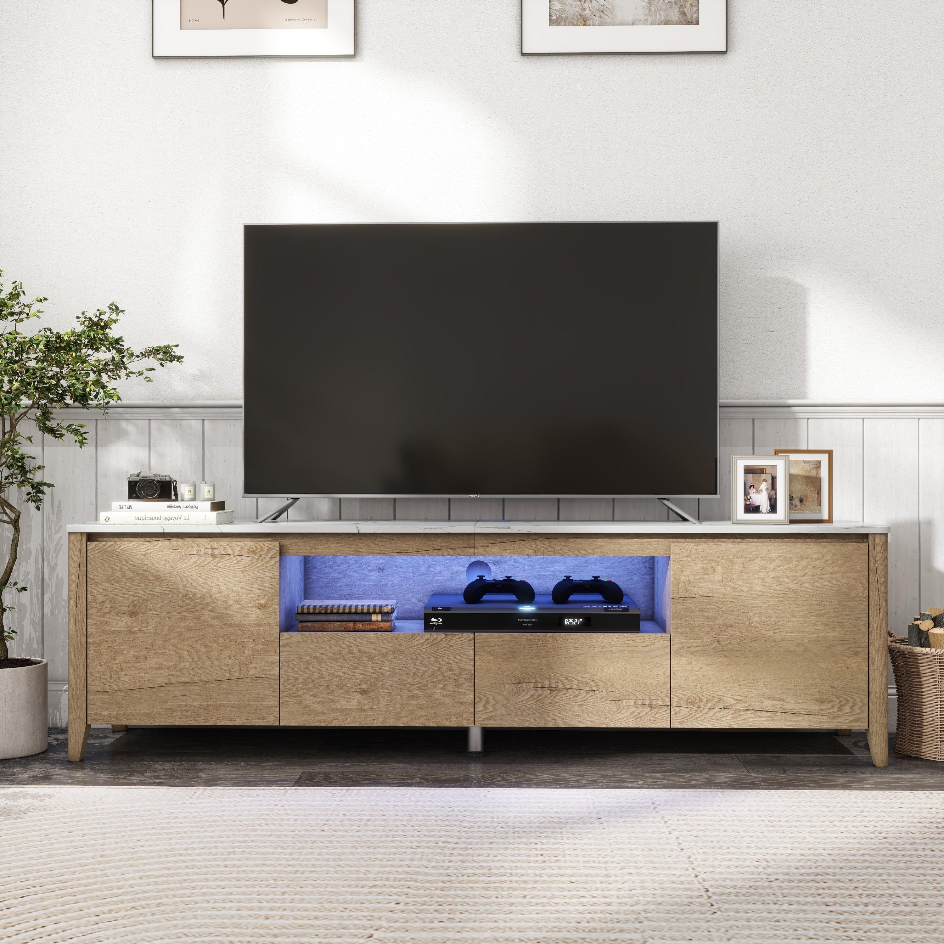 70 Inches Modern TV stand with LED Lights Entertainment Center TV cabinet with Storage for Up to 75 inch for Gaming Living Room Bedroom LamCham