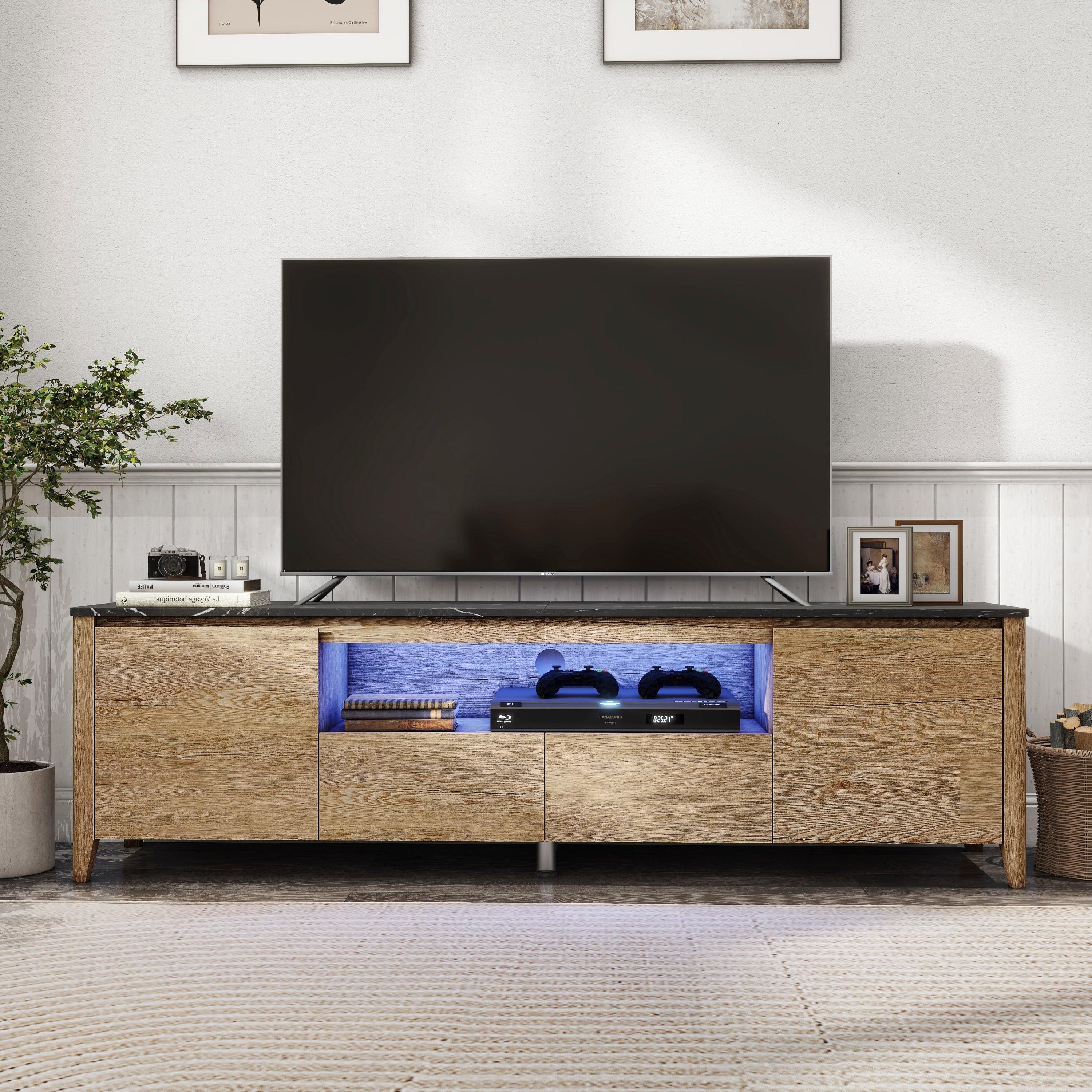 70 Inches Modern TV stand with LED Lights Entertainment Center TV cabinet with Storage for Up to 80 inch for Gaming Living Room Bedroom LamCham