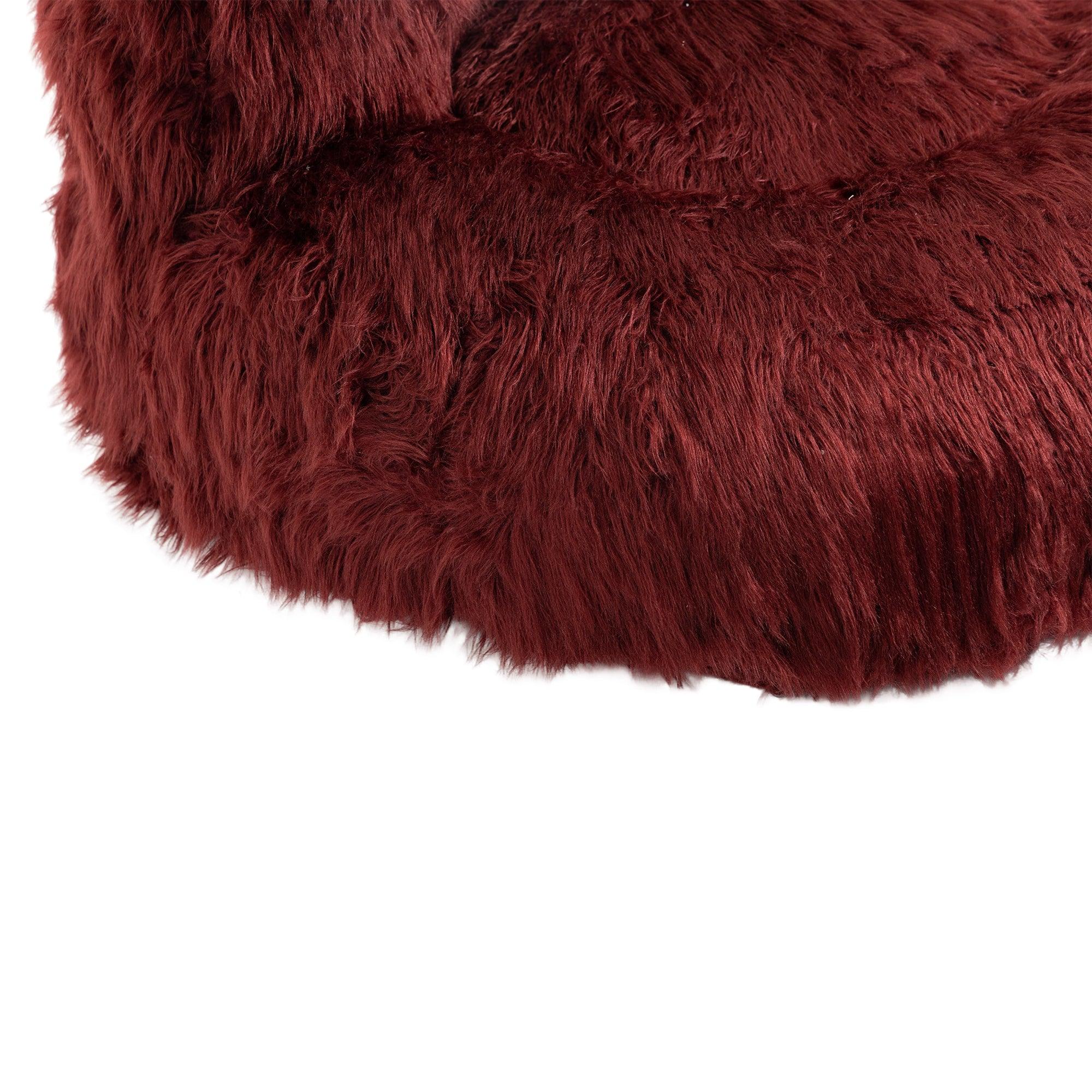 Gramanda Bean Bag Faux Fur Lazy Sofa + Footstool For Adults And Kids - Wine Red