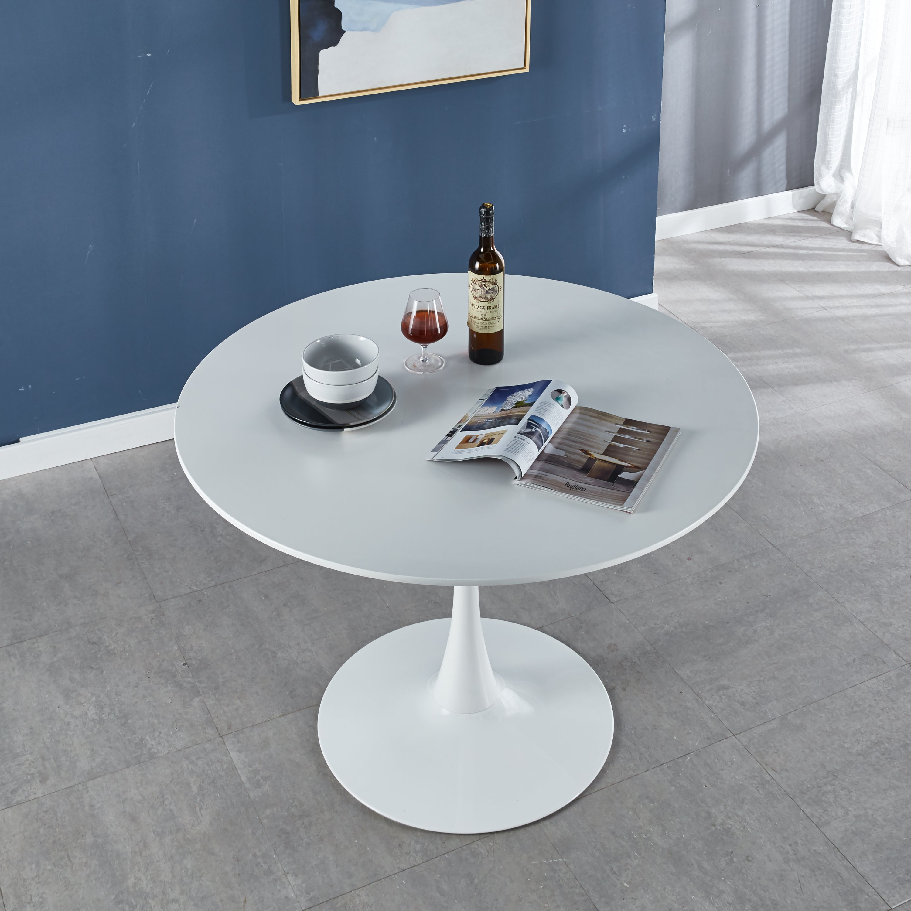 42.1" White Tulip Table Mid-Century Dining Table for 4-6 People With Round Mdf Table Top, Pedestal Dining Table, End Table Leisure Coffee Table